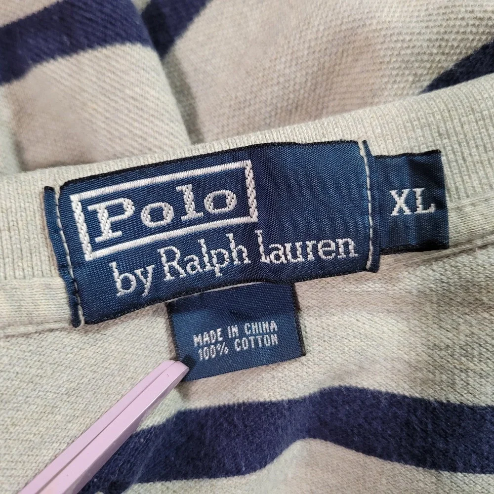 Polo Ralph Lauren Mens Striped Short Sleeve‎ Polo Shirt XL Gray Navy Cotton